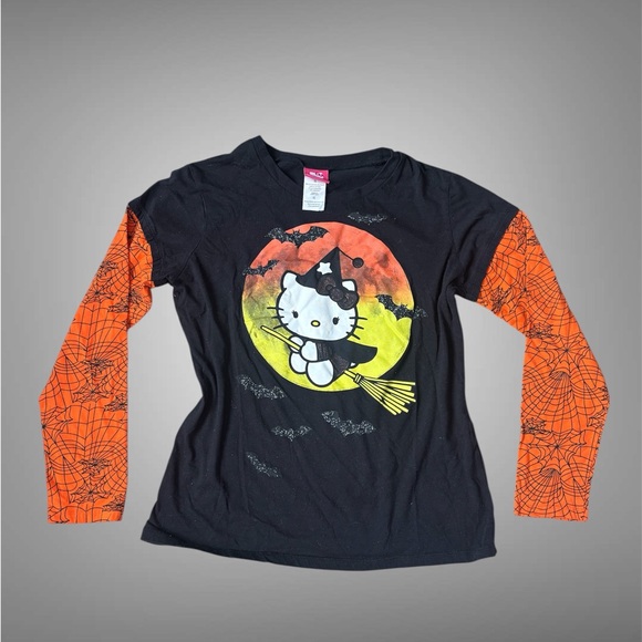 Hello Kitty Tops - Hello Kitty Long Sleeve Tee - Black and Orange